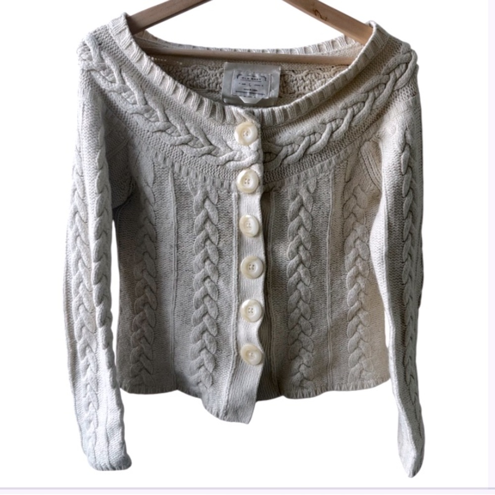 Vintage Old Navy Beige Round Yoke Cardigan Sweater size large wool classic Y2K